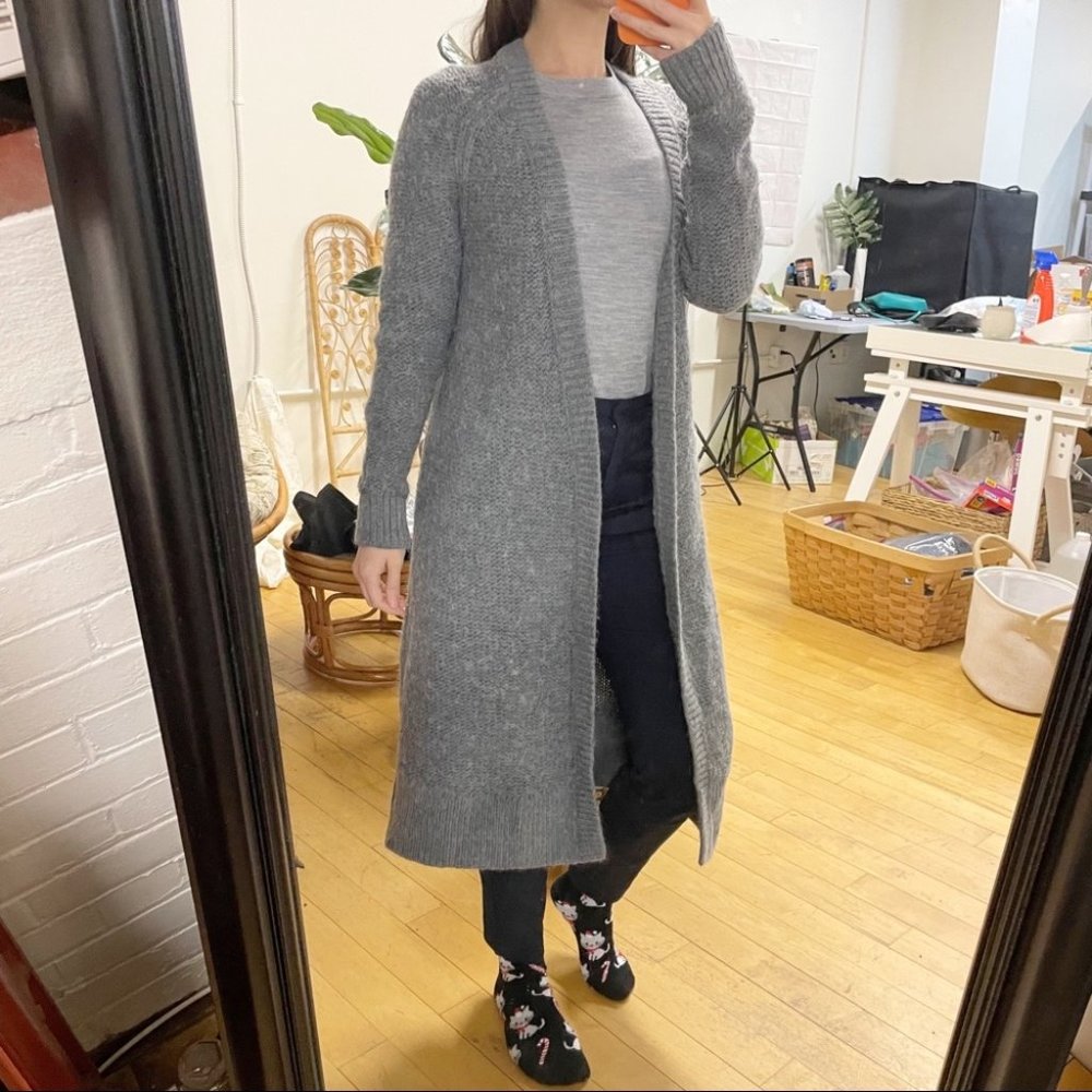 Aritzia Talula Open Front Cardigan Long Length Wool Blend Grey - Picture 1 of 8